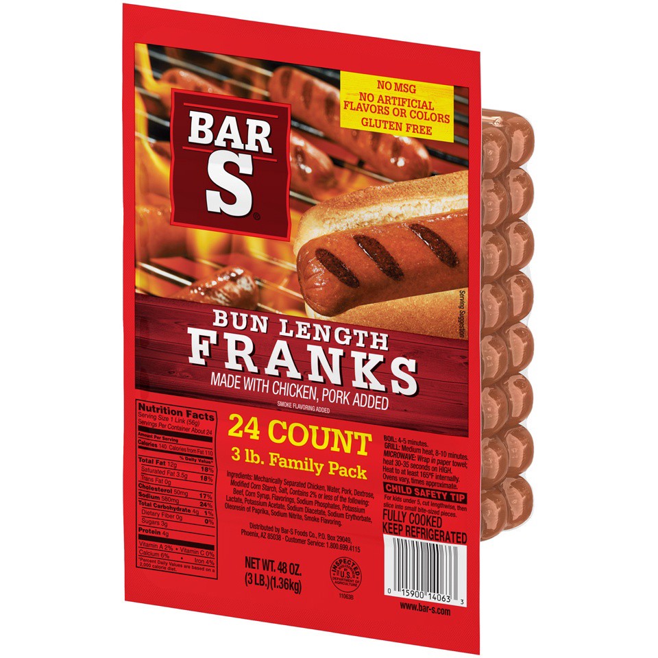 slide 3 of 7, Bar-S Bar-S Bun Length Franks Pack, 48 oz