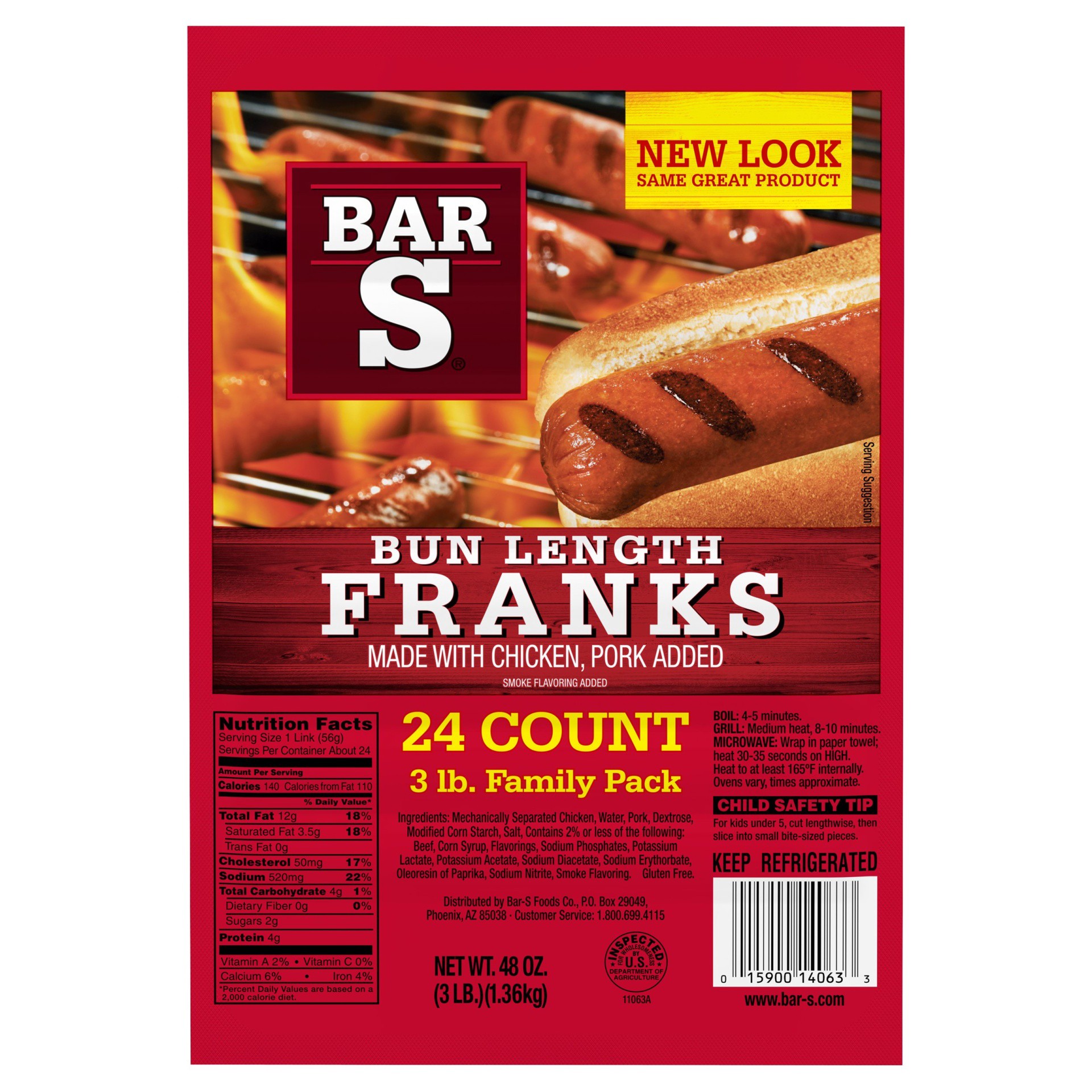 slide 1 of 7, Bar-S Bar-S Bun Length Franks Pack, 48 oz