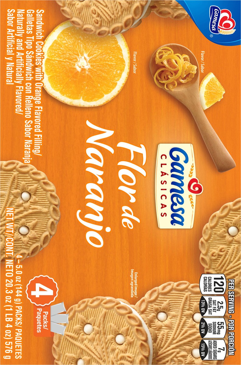 slide 3 of 12, Gamesa Flor De Naranjo Sandwich Cookies Orange 5 Oz, 4 Count, 4 ct