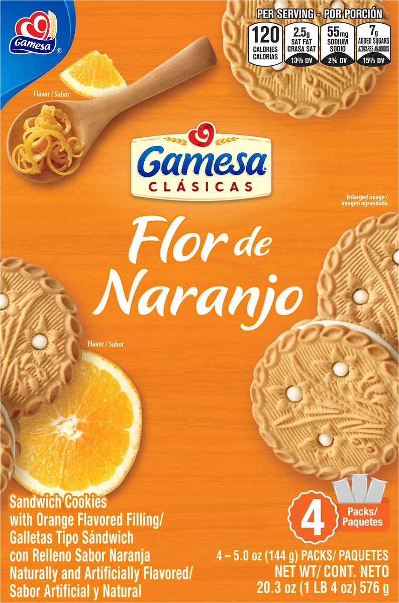 slide 10 of 12, Gamesa Flor De Naranjo Sandwich Cookies Orange 5 Oz, 4 Count, 4 ct