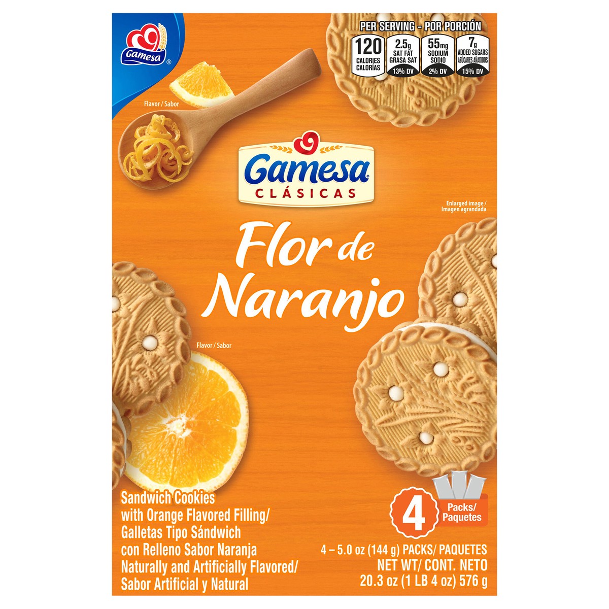 slide 11 of 12, Gamesa Flor De Naranjo Sandwich Cookies Orange 5 Oz, 4 Count, 4 ct