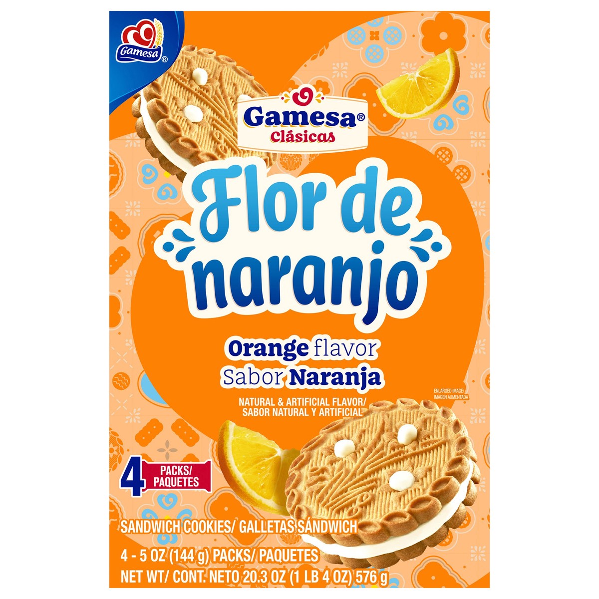 slide 1 of 12, Gamesa Flor De Naranjo Sandwich Cookies Orange 5 Oz, 4 Count, 4 ct