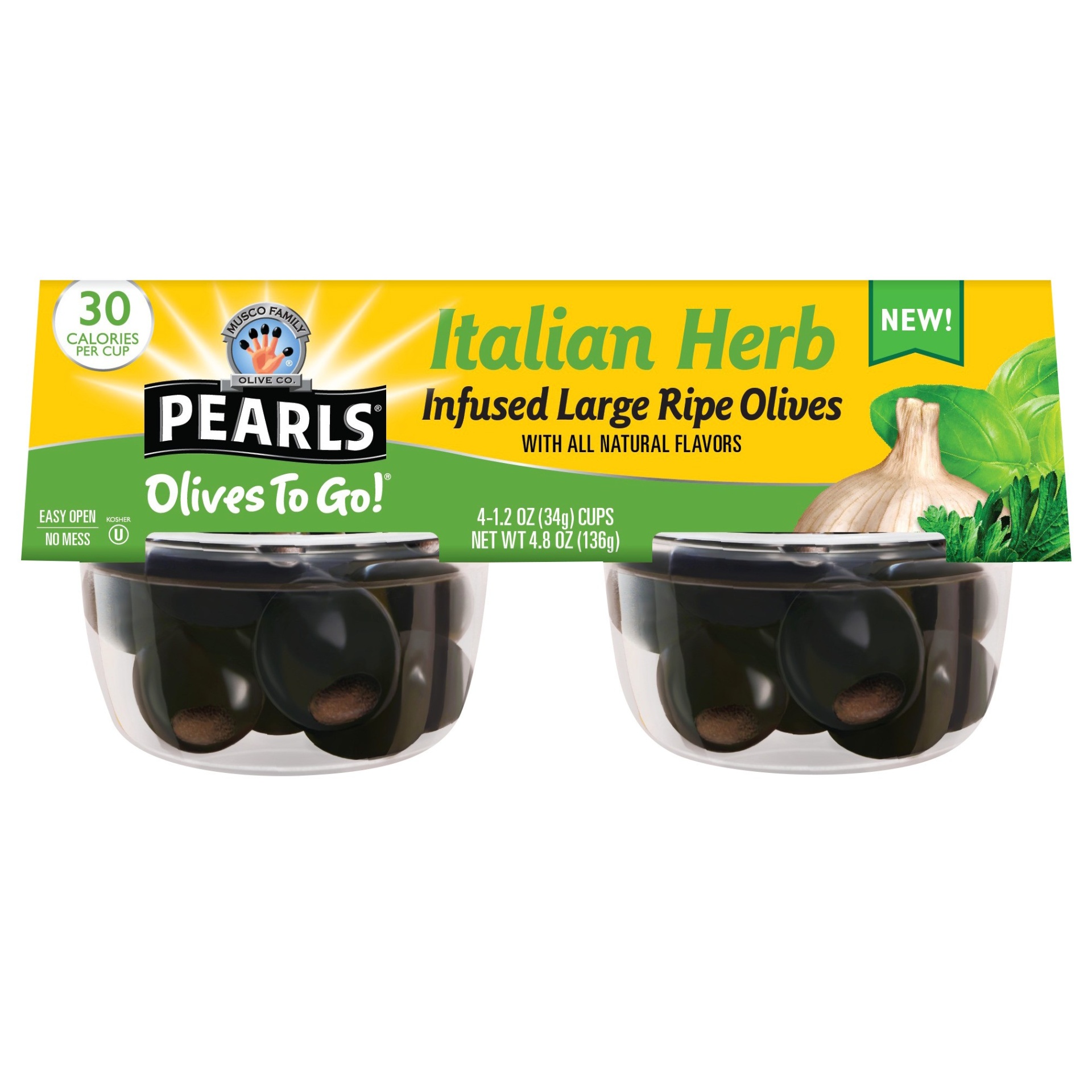 slide 1 of 8, Pearls Olives To Go! Italian Herb Infused Large Ripe Olives, 4.8 oz