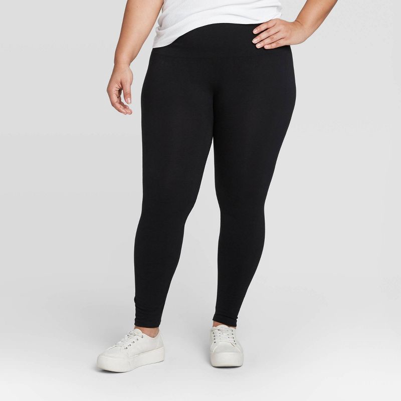 slide 1 of 2, Women's High Waisted Seamless Leggings - A New Day™ Black S/M: Midweight, Ankle Length, Pull-On, 1 ct