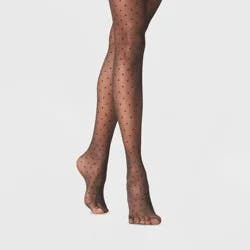 Women's Polka Dot Sheer Tights - A New Day™ Black S/M: High Waisted, Nylon-Spandex Blend, Classic Pattern, Knit Construction