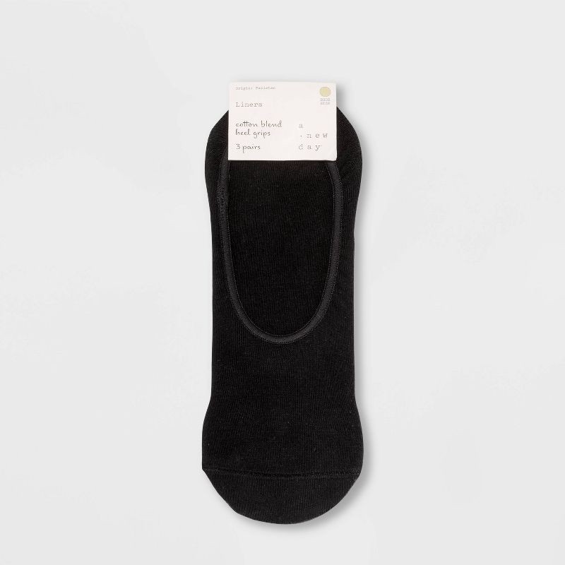 slide 2 of 2, Women's 3pk Liner Socks - A New Day™ Black/Charcoal/White 4-10, 3 ct