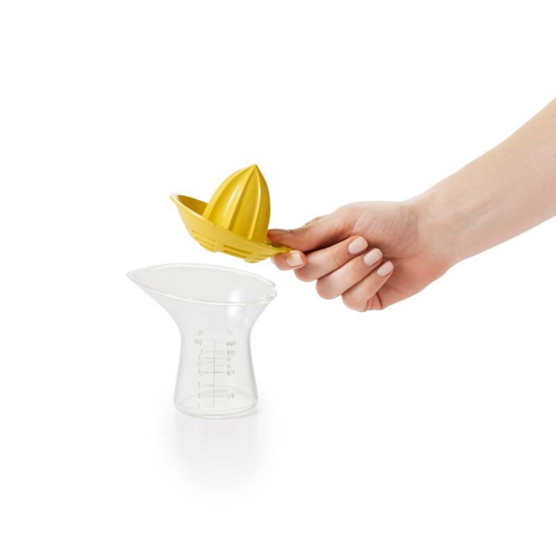 slide 3 of 9, OXO Small Citrus Reamer: Yellow Plastic Juicer, Dishwasher-Safe, 5" Height, 3.6" Width & Depth, 1 ct