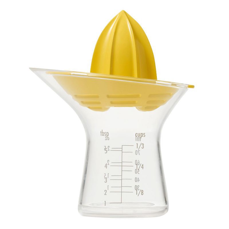 slide 1 of 9, OXO Small Citrus Reamer: Yellow Plastic Juicer, Dishwasher-Safe, 5" Height, 3.6" Width & Depth, 1 ct