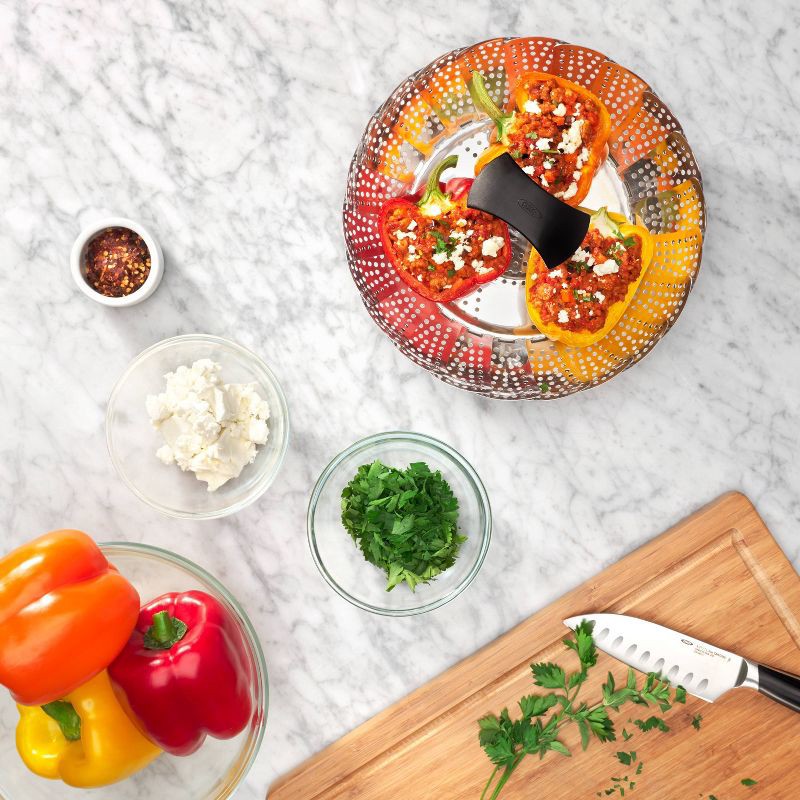 slide 13 of 13, OXO Stainless Steel Steamer with Extendable Handle: Best Kitchen & Vegetable Steamer Basket, Dishwasher-Safe, Silver, 1 ct