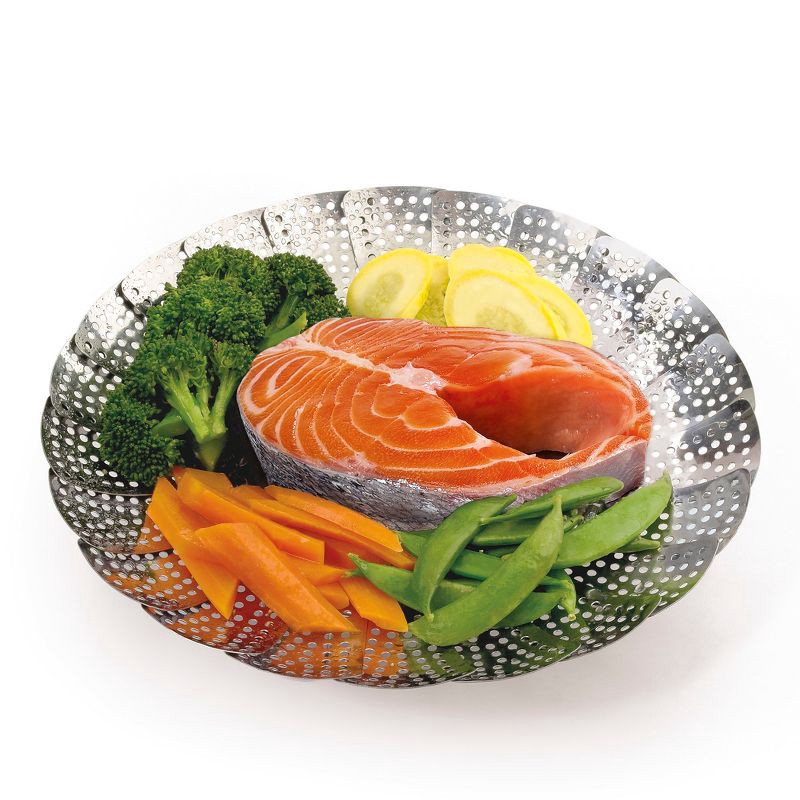 slide 4 of 13, OXO Stainless Steel Steamer with Extendable Handle: Best Kitchen & Vegetable Steamer Basket, Dishwasher-Safe, Silver, 1 ct