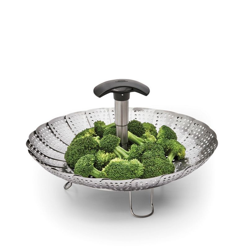 slide 10 of 13, OXO Stainless Steel Steamer with Extendable Handle: Best Kitchen & Vegetable Steamer Basket, Dishwasher-Safe, Silver, 1 ct
