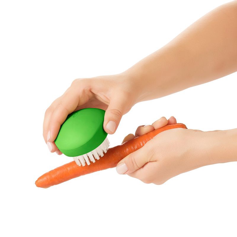 slide 5 of 5, OXO Vegetable Brush: Green Polypropylene Veggie Scrubber for Potatoes & More, 1 ct