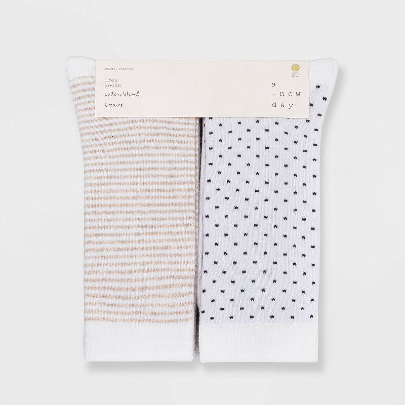 slide 2 of 2, Women's Multipattern 6pk Crew Socks - A New Day™ White 4-10, 6 ct