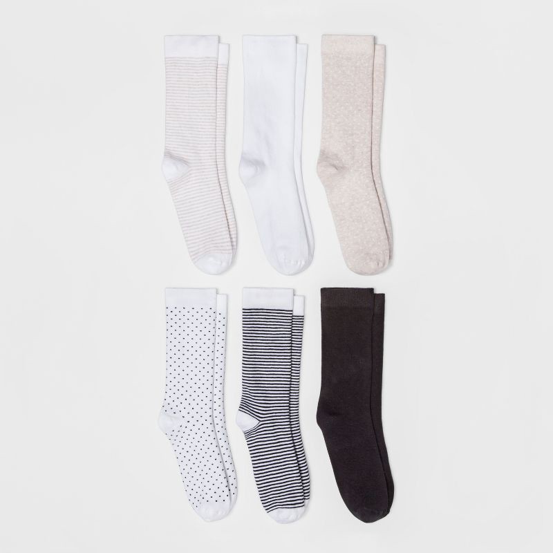 slide 1 of 2, Women's Multipattern 6pk Crew Socks - A New Day™ White 4-10, 6 ct