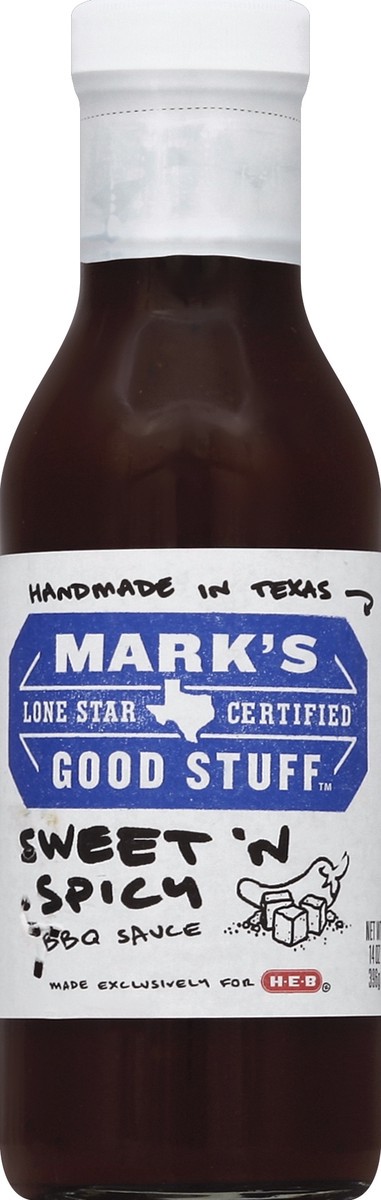 slide 3 of 3, Mark's Good Stuff Sweet N Spicy BBQ Sauce, 14 oz