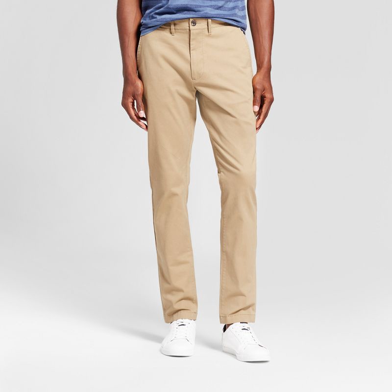 slide 1 of 3, Men's Every Wear Slim Fit Chino Pants - Goodfellow & Co™ Sculptural Tan 33x30: Cotton-Spandex Blend, Mid Rise, Machine Washable, 1 ct