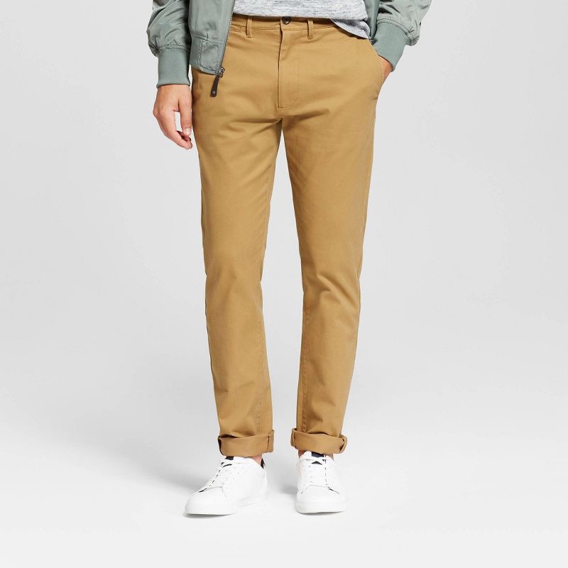 slide 1 of 1, Men's Every Wear Slim Fit Chino Pants - Goodfellow & Co™ Dapper Brown 30x32: Cotton Spandex Blend, Mid Rise, Machine Washable, 1 ct
