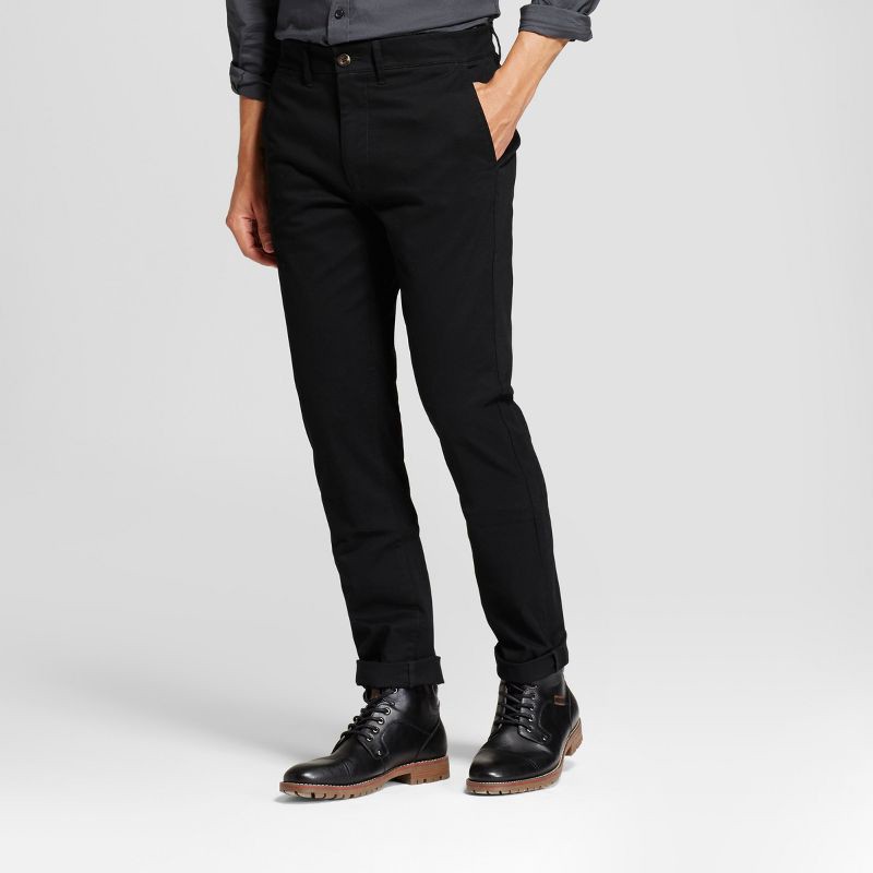 slide 1 of 3, Men's Every Wear Slim Fit Chino Pants - Goodfellow & Co™ Black 38x30: Cotton Spandex, Mid Rise, Twill, 1 ct