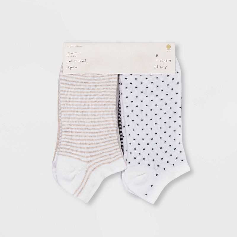 slide 2 of 2, Women's Multipattern 6pk Low Cut Socks - A New Day™ White 4-10, 6 ct