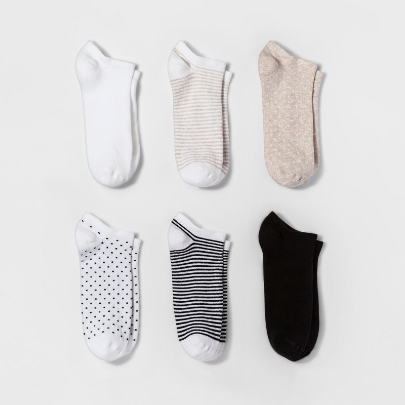 slide 1 of 2, Women's Multipattern 6pk Low Cut Socks - A New Day™ White 4-10, 6 ct