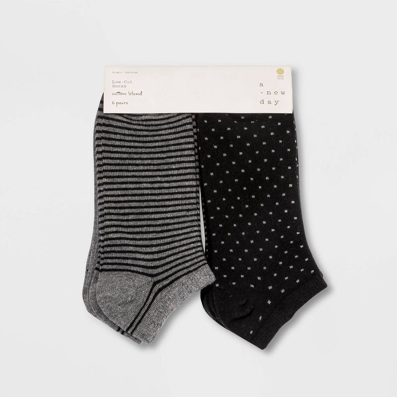 slide 2 of 2, Women's Multipattern 6pk Low Cut Socks - A New Day™ Black 4-10, 6 ct