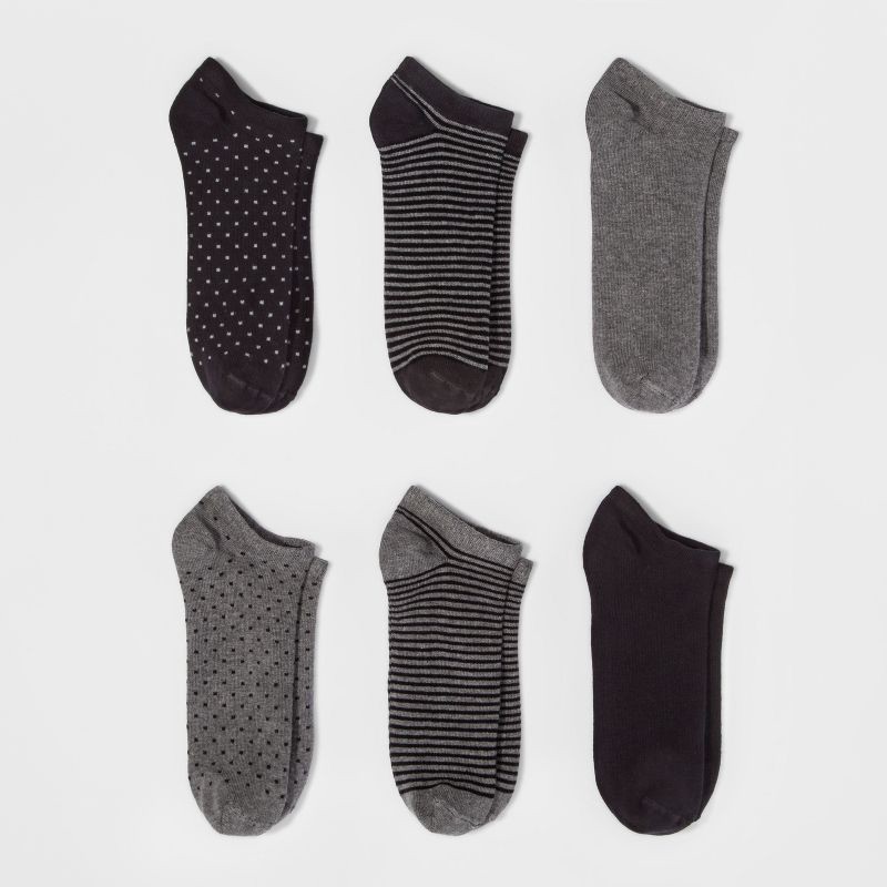 slide 1 of 2, Women's Multipattern 6pk Low Cut Socks - A New Day™ Black 4-10, 6 ct