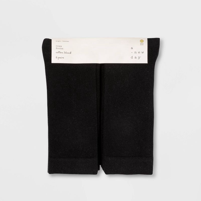 slide 2 of 2, Women's 6pk Crew Socks - A New Day™ Black 4-10, 6 ct