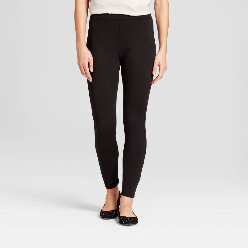 slide 1 of 2, Women's High Waist Ponte Leggings - A New Day™ Black S: Wide Waistband, Power Stretch, Ankle Length, 1 ct