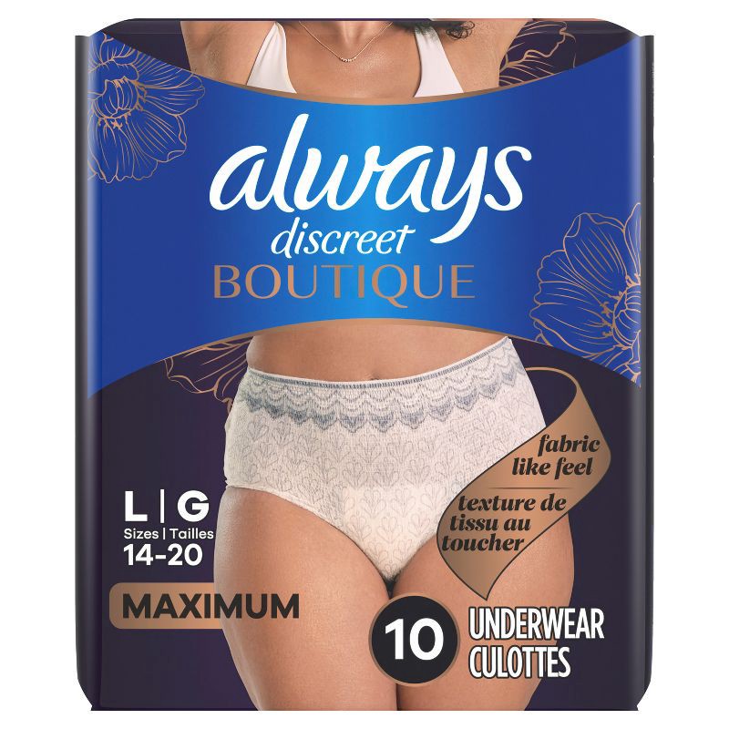 slide 9 of 9, Always Discreet Boutique Underwear Women's Incontinence - Maximum Protection - Large - 10ct, 10 ct