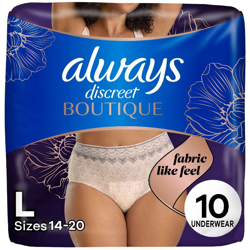 slide 1 of 9, Always Discreet Boutique Underwear Women's Incontinence - Maximum Protection - Large - 10ct, 10 ct