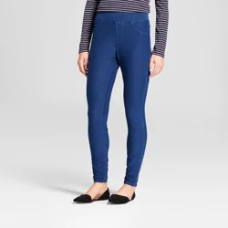Women's High-Waist Jeggings - A New Day™ Blue XL: Cotton Blend, Power Stretch, Knit, Ankle Length, Elastic Waistband