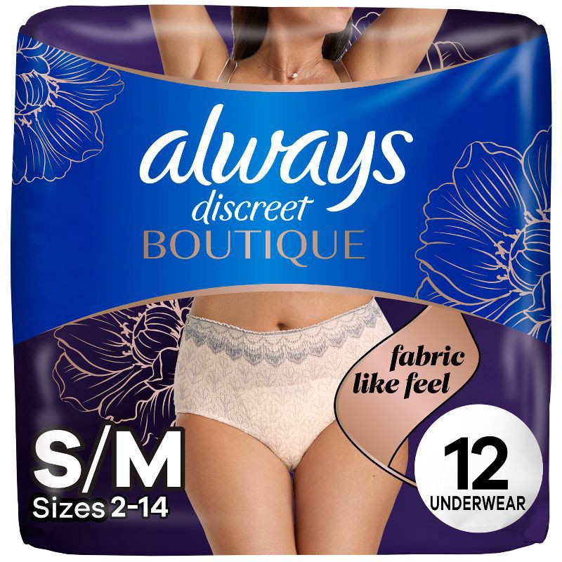 slide 1 of 9, Always Discreet Boutique Underwear Women's Incontinence - Maximum Protection - Small/Medium - 12ct, 12 ct