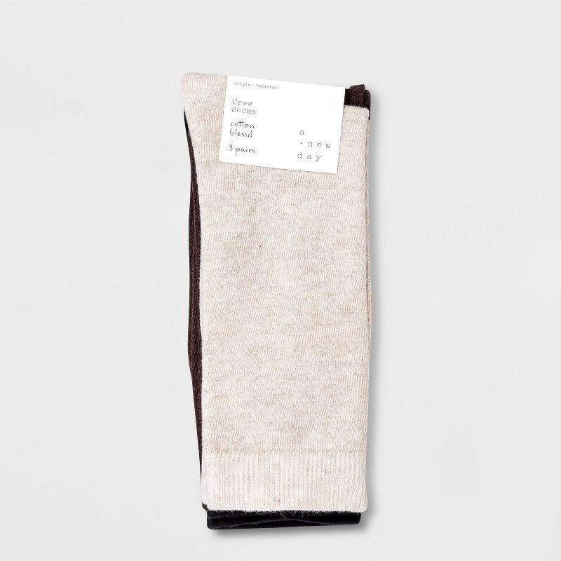 slide 2 of 2, Women's 3pk Crew Socks - A New Day™ Black/Brown/Cream 4-10, 3 ct