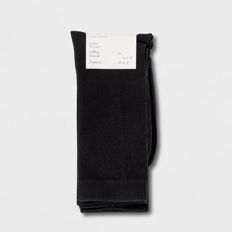 slide 2 of 2, Women's 3pk Crew Socks - A New Day™ Black 4-10, 3 ct