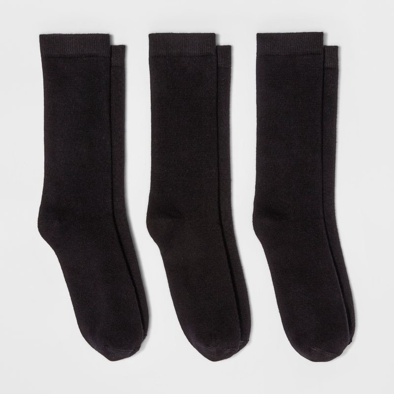 slide 1 of 2, Women's 3pk Crew Socks - A New Day™ Black 4-10, 3 ct