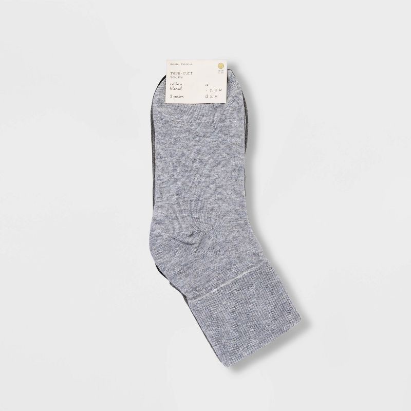 slide 2 of 2, Women's Mary Jane Fold Over Cuff 3pk Crew Socks - A New Day™ Gray Heather 4-10, 3 ct