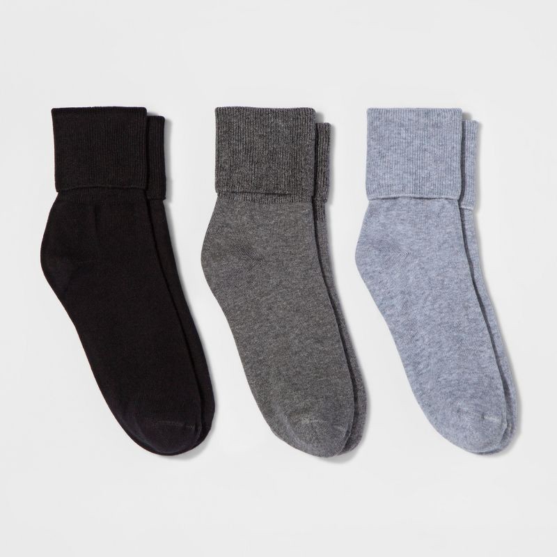 slide 1 of 2, Women's Mary Jane Fold Over Cuff 3pk Crew Socks - A New Day™ Gray Heather 4-10, 3 ct