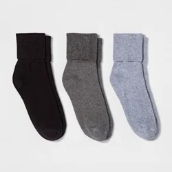 Women's Mary Jane Fold Over Cuff 3pk Crew Socks - A New Day™ Gray Heather 4-10