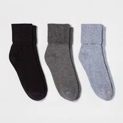 Women's Mary Jane Fold Over Cuff 3pk Crew Socks - A New Day™ Gray Heather 4-10