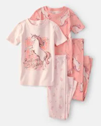 Carters Girls Unicorn 100% Cotton Snug Fit 4-Piece Pajama Set - Pink Multi 14