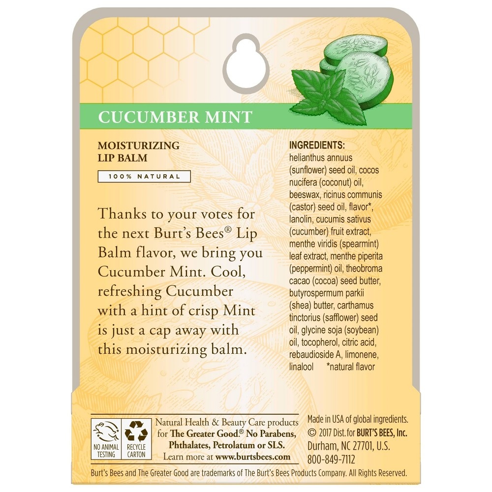 slide 3 of 5, Burt's Bees 100% Natural Moisturizing Lip Balm - Cucumber Mint - 0.15oz, 0.15 oz