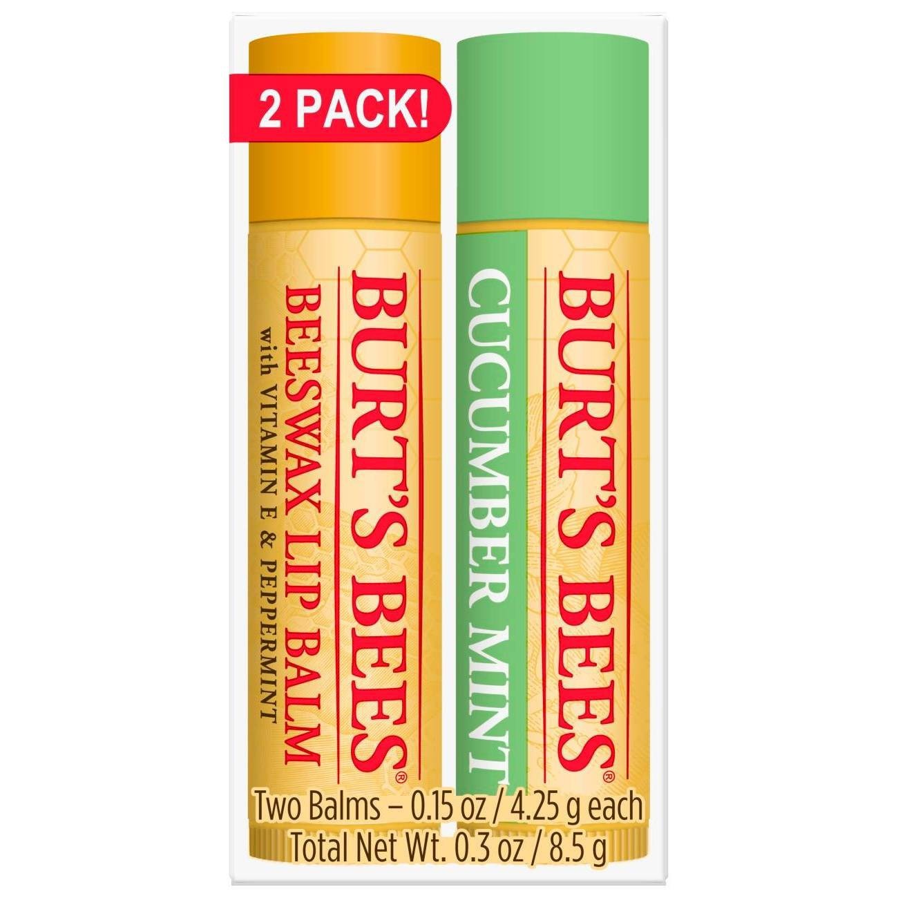 slide 1 of 8, Burt's Bees 100% Natural Moisturizing Lip Balm - Cucumber Mint & Beeswax - 0.30oz, 0.3 oz