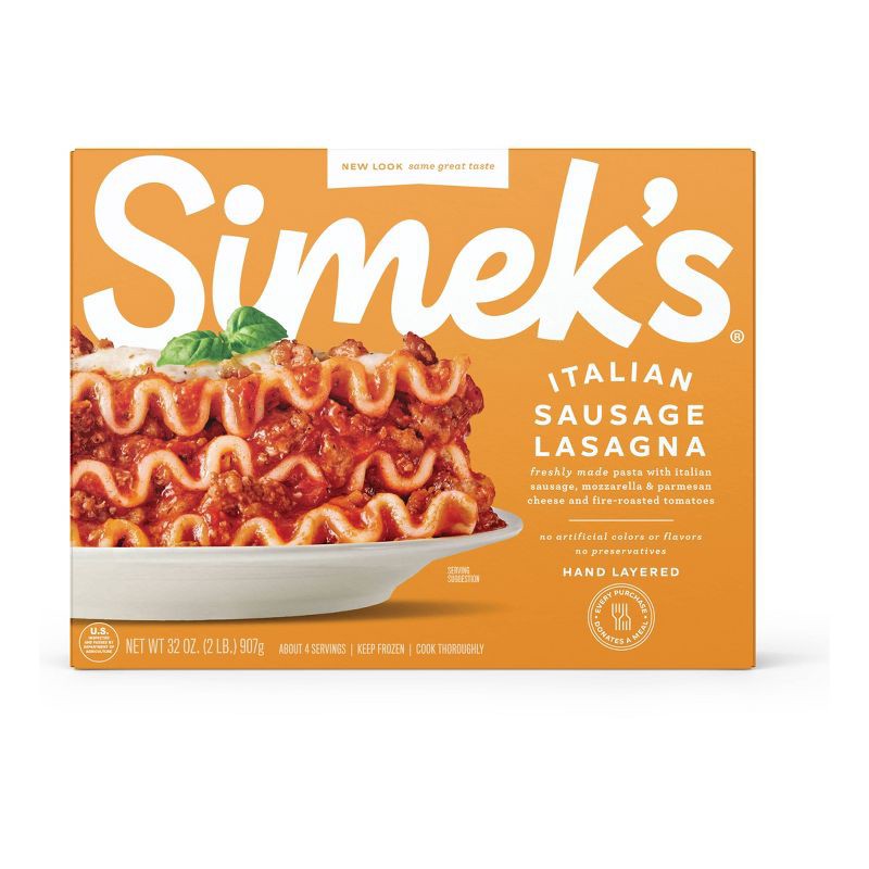slide 1 of 4, SIMEK's Italian Sausage Lasagna - Frozen - 32oz, 32 oz