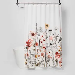 Floral Wave Shower Curtain White - Threshold™: Cotton Fabric, Botanical Design, Machine Washable
