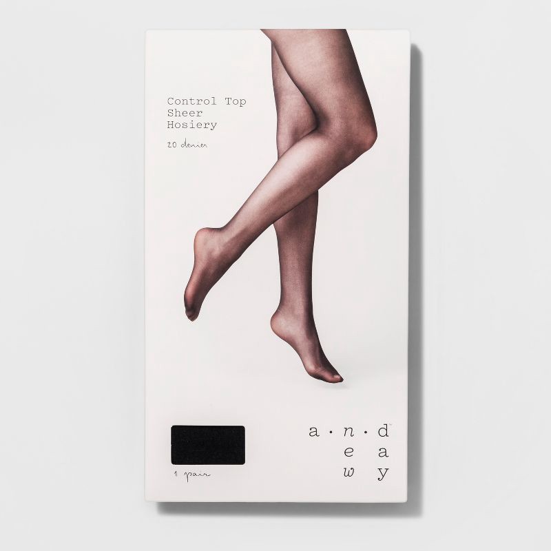 slide 2 of 2, Women's 20D Sheer Control Top Tights - A New Day™ Black 1X/2X: High Waisted, Tagless, Knit, Plus Size, 1 ct