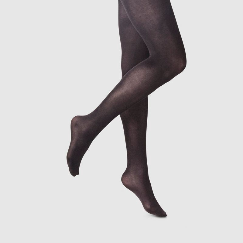 slide 1 of 2, Women's 50D High Waist Opaque Control Top Tights - A New Day™ Black 1X/2X: Plus Size Nylon Spandex Hosiery, Solid Pattern, 1 ct