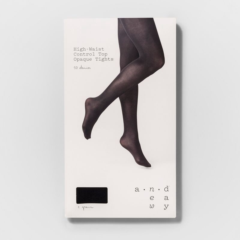 slide 2 of 2, Women's 50D High Waist Control Top Opaque Tights Socks - A New Day™ Black S/M: Nylon Spandex Knit Hosiery, 1 ct