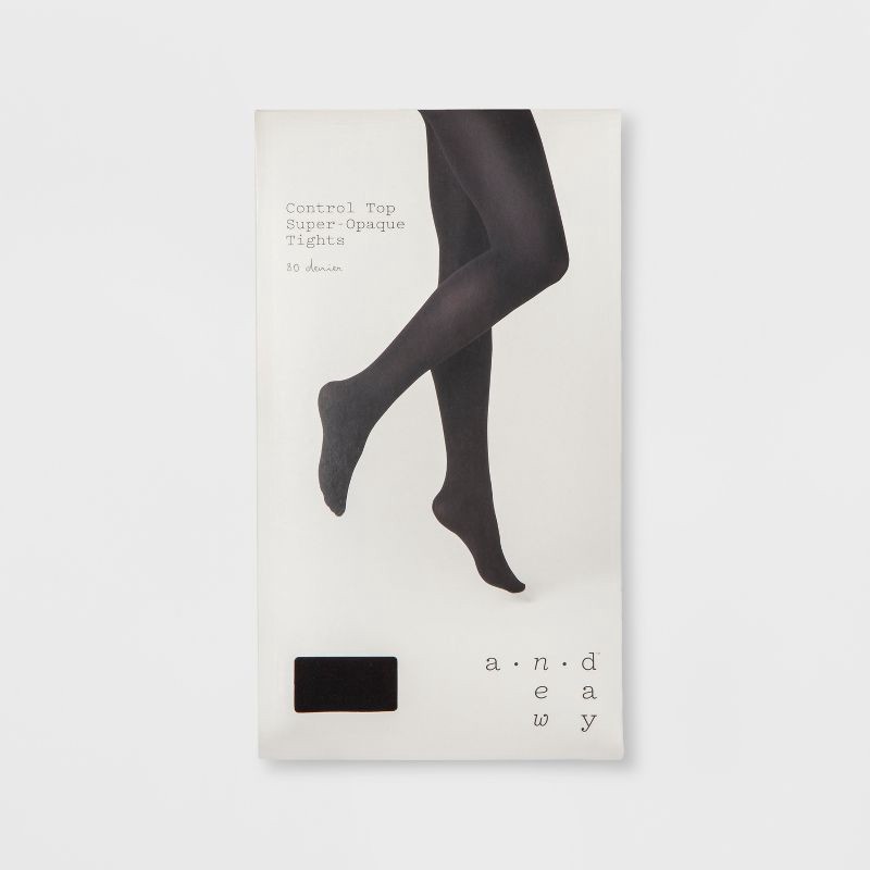 slide 2 of 2, Women's 80D Control Top Super Opaque Tights - A New Day™ Black S/M: High Waisted, Tagless, Closed Toe, Knit Fabric, 1 ct