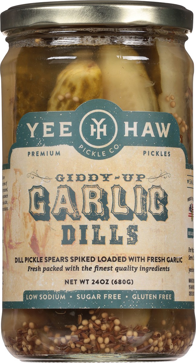 slide 3 of 12, Yee-Haw Pickle Co. Premium Giddy-Up Garlic Dills Pickles 24 oz, 24 oz