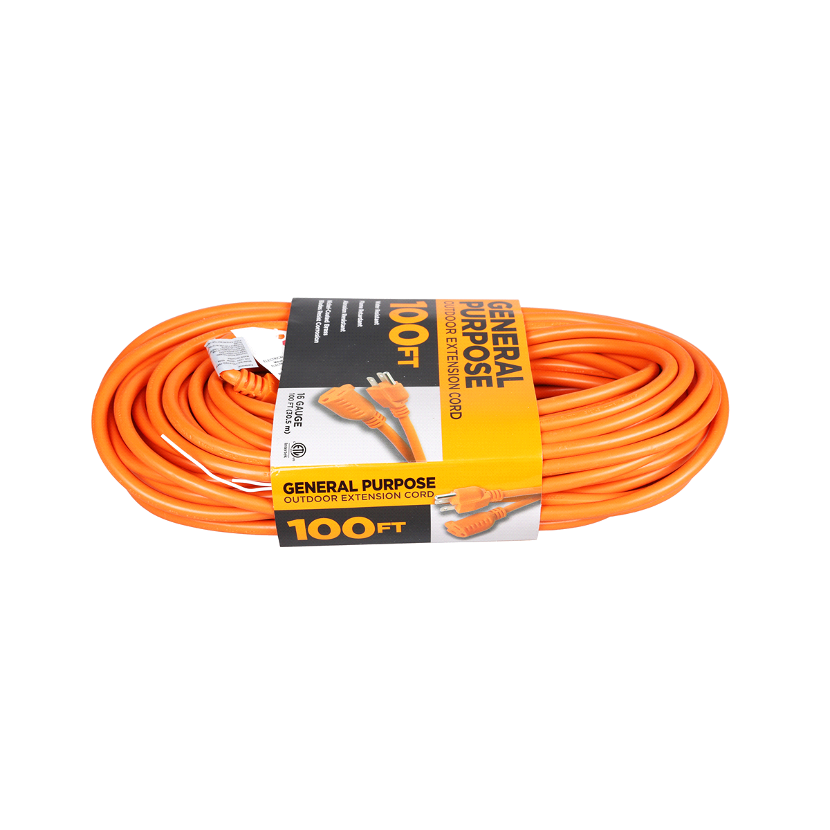 slide 5 of 13, 16/3 SJTWGeneral Purpose Orange Outdoor Extension Cord, 100 ft